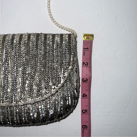 Walborg Silver Sequins Flap Over Crossbody Bag Purse Small Vintage NWT - Picture 7 of 7